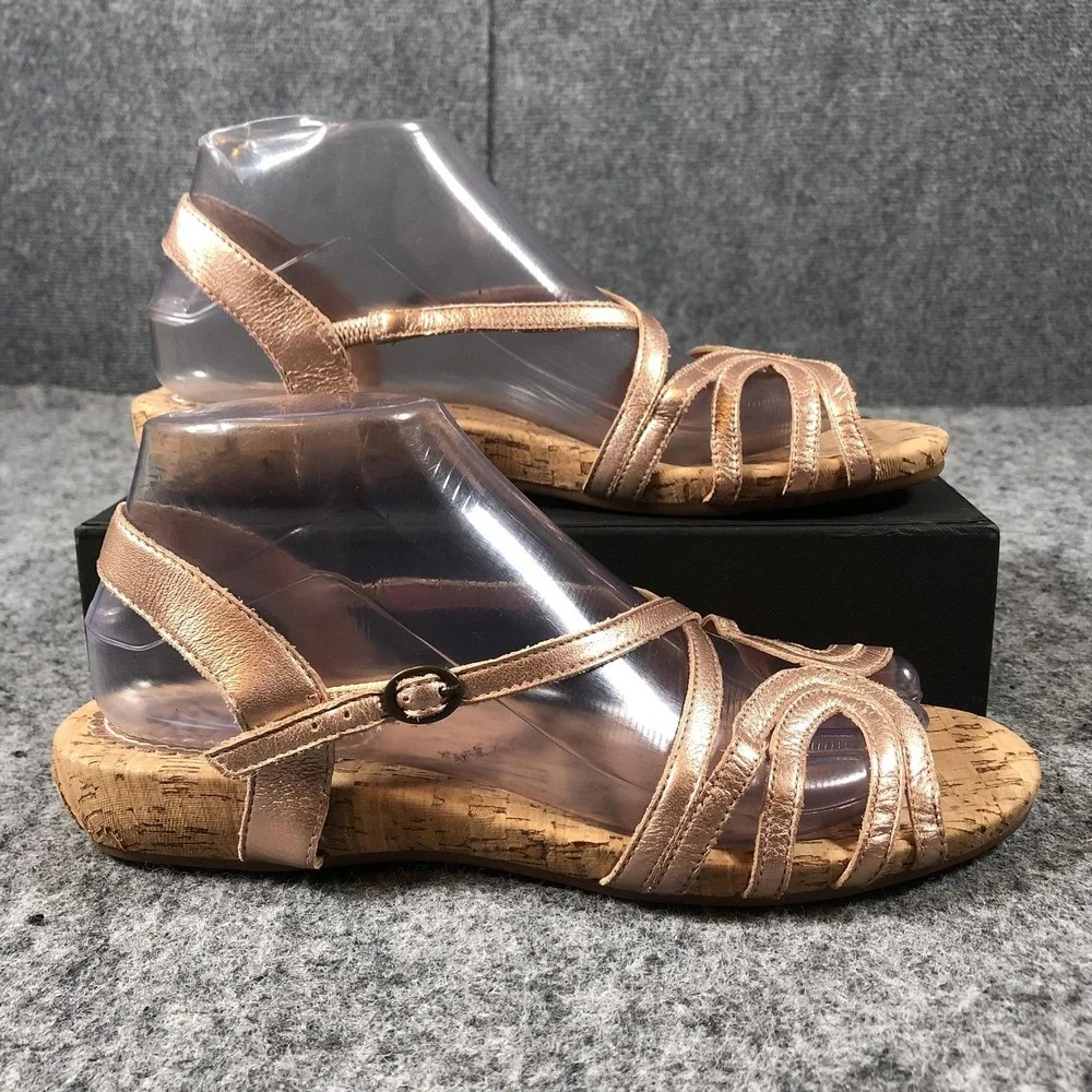 Miss Albright Sandals Womens Size 9‎ Rose Gold Leather Strappy Low Cork Wedge